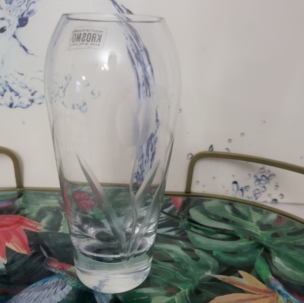 Clear Glass Vase with Etched Design